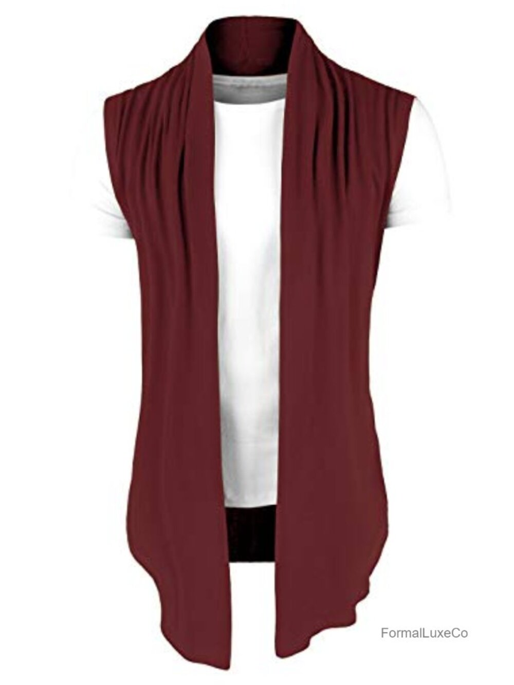 Men's Lightweight Drape Cardigan Vest Ruffle Shawl Collar Open Front